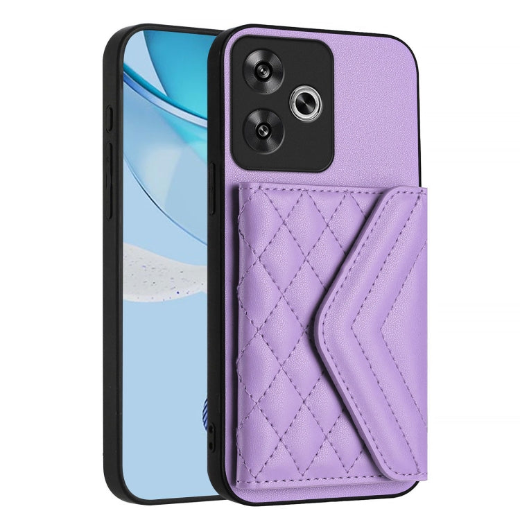 For Redmi Turbo 3 Rhombic Texture Card Bag RFID Phone Case with Long Lanyard