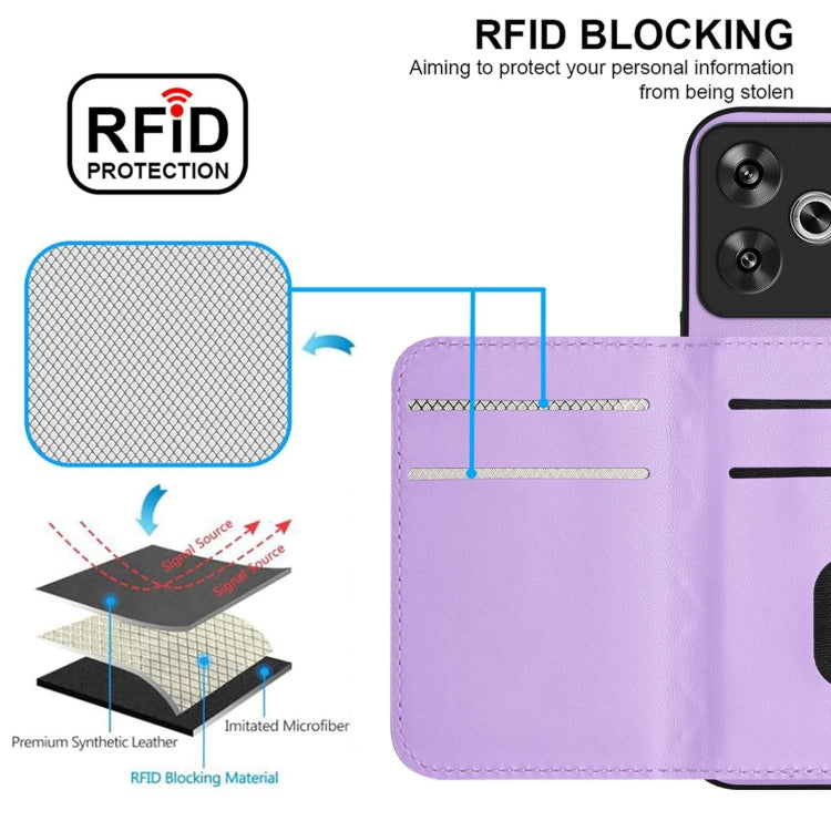 For Redmi Turbo 3 Rhombic Texture Card Bag RFID Phone Case with Long Lanyard