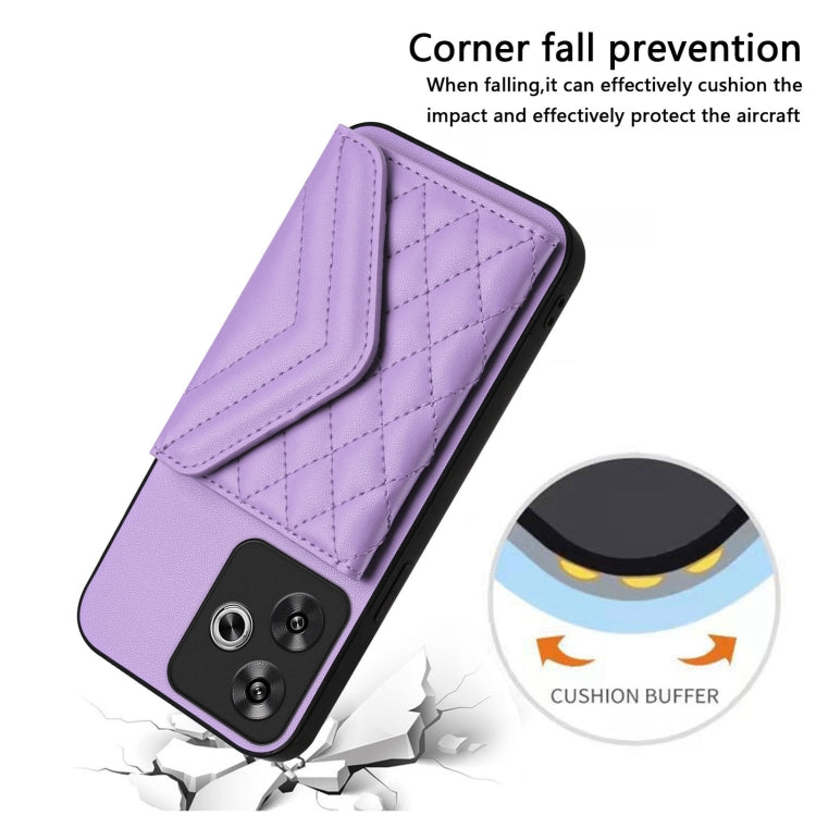 For Redmi Turbo 3 Rhombic Texture Card Bag RFID Phone Case with Long Lanyard
