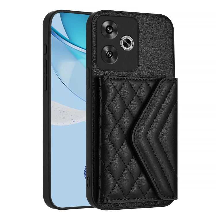 For Redmi Turbo 3 Rhombic Texture Card Bag RFID Phone Case with Long Lanyard