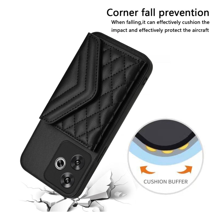 For Redmi Turbo 3 Rhombic Texture Card Bag RFID Phone Case with Long Lanyard