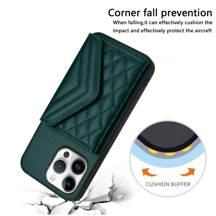 For iPhone 16 Pro Max Rhombic Texture Card Bag RFID Phone Case with Long Lanyard
