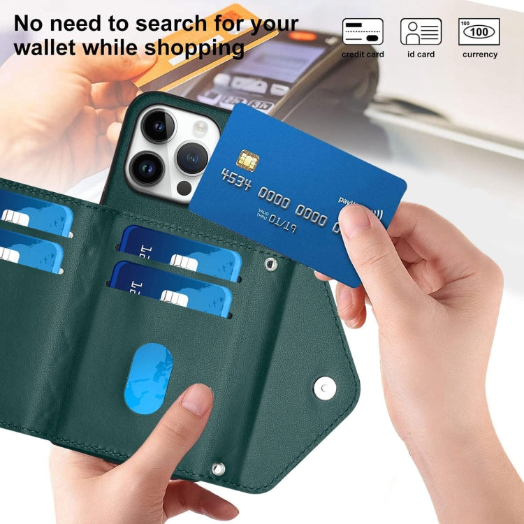 For iPhone 16 Pro Max Rhombic Texture Card Bag RFID Phone Case with Long Lanyard