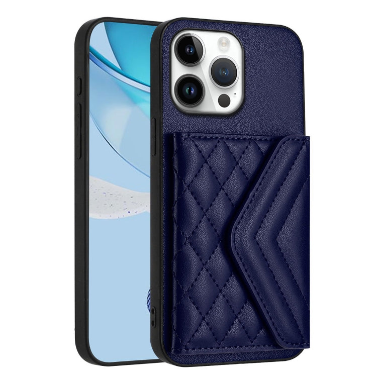 For iPhone 16 Pro Max Rhombic Texture Card Bag RFID Phone Case with Long Lanyard