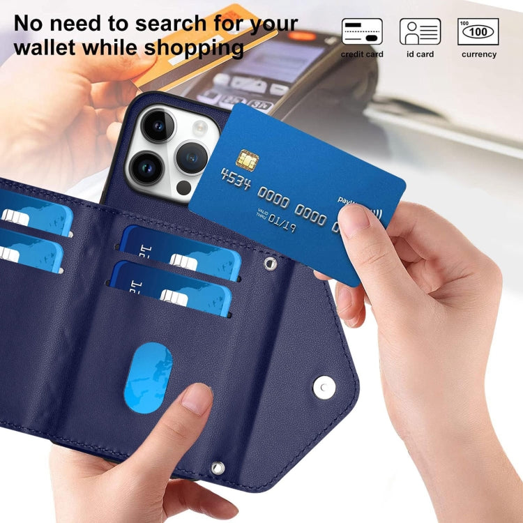 For iPhone 16 Pro Max Rhombic Texture Card Bag RFID Phone Case with Long Lanyard