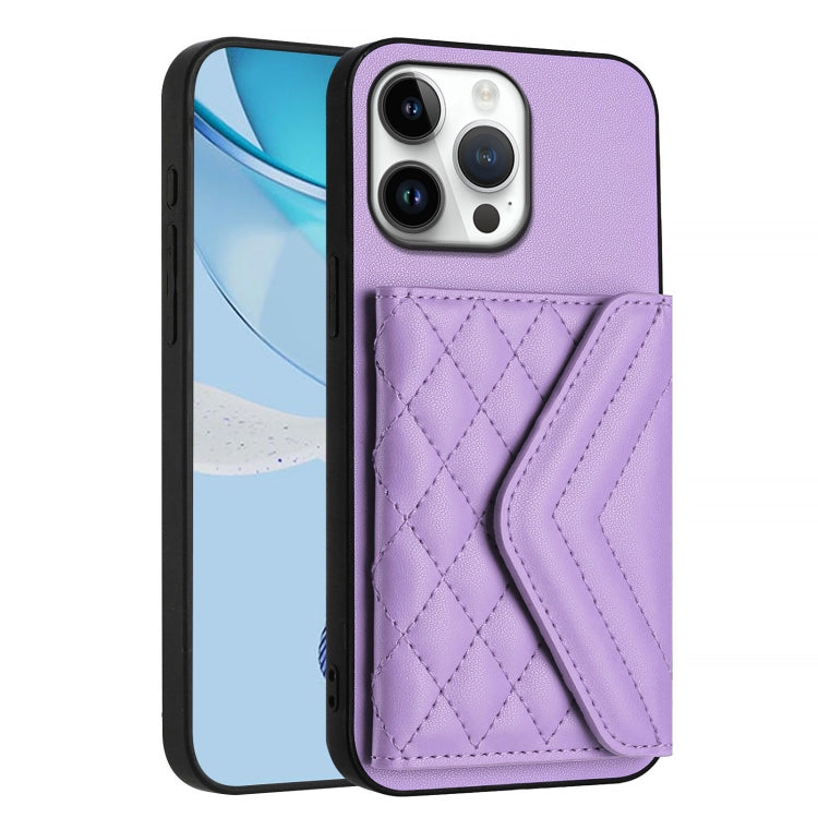 For iPhone 16 Pro Max Rhombic Texture Card Bag RFID Phone Case with Long Lanyard