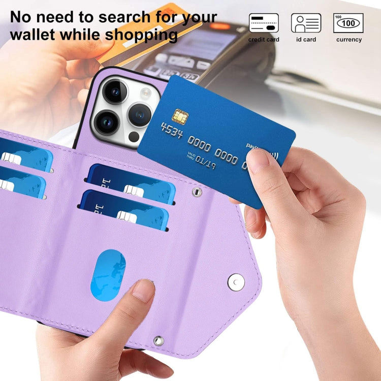 For iPhone 16 Pro Max Rhombic Texture Card Bag RFID Phone Case with Long Lanyard