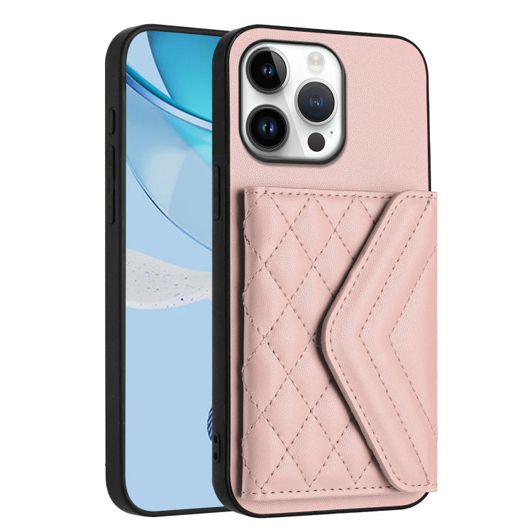 For iPhone 16 Pro Max Rhombic Texture Card Bag RFID Phone Case with Long Lanyard