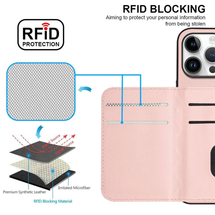 For iPhone 16 Pro Max Rhombic Texture Card Bag RFID Phone Case with Long Lanyard