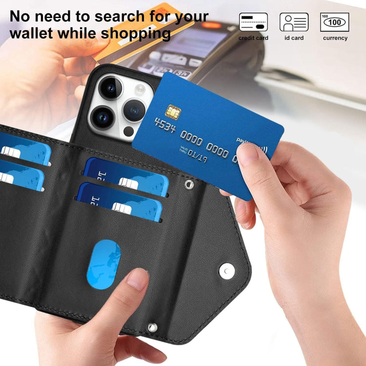 For iPhone 16 Pro Max Rhombic Texture Card Bag RFID Phone Case with Long Lanyard