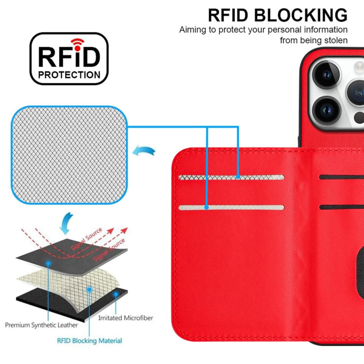 For iPhone 16 Pro Max Rhombic Texture Card Bag RFID Phone Case with Long Lanyard