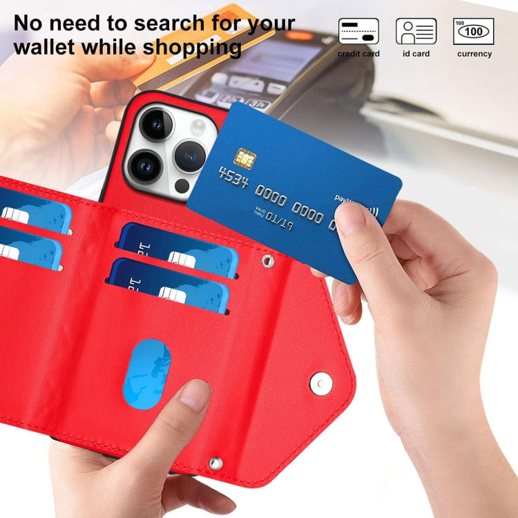 For iPhone 16 Pro Max Rhombic Texture Card Bag RFID Phone Case with Long Lanyard