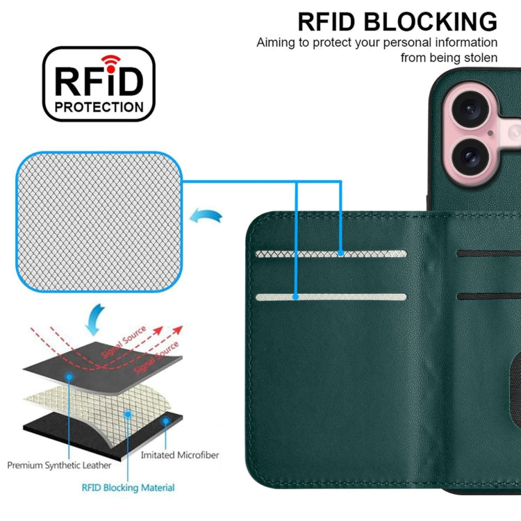 For iPhone 16 Rhombic Texture Card Bag RFID Phone Case with Long Lanyard