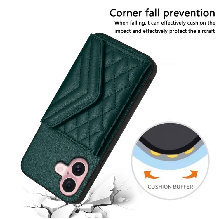 For iPhone 16 Rhombic Texture Card Bag RFID Phone Case with Long Lanyard