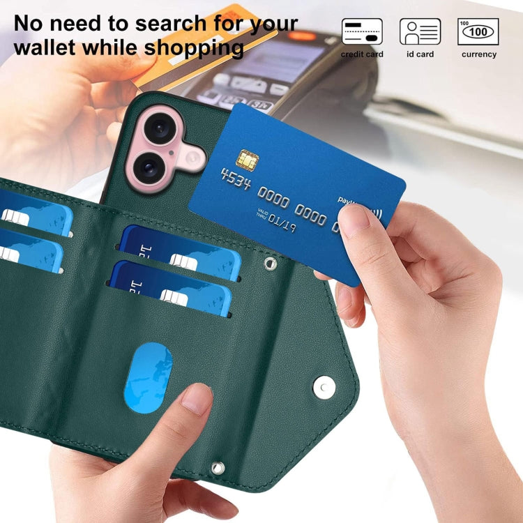 For iPhone 16 Rhombic Texture Card Bag RFID Phone Case with Long Lanyard