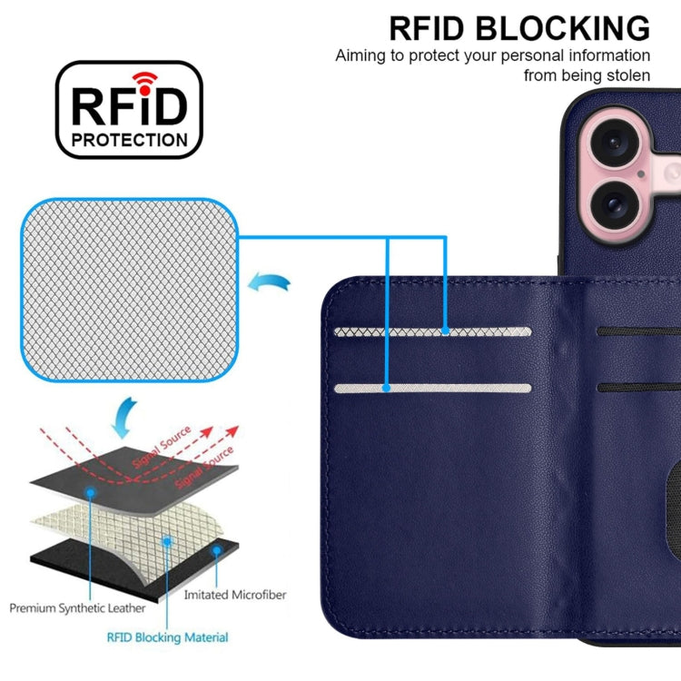 For iPhone 16 Rhombic Texture Card Bag RFID Phone Case with Long Lanyard