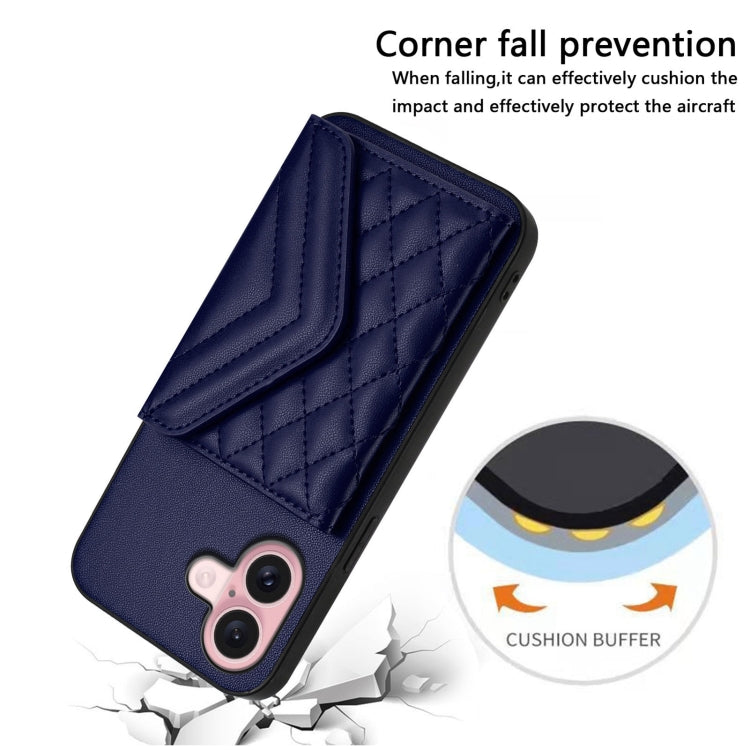 For iPhone 16 Rhombic Texture Card Bag RFID Phone Case with Long Lanyard