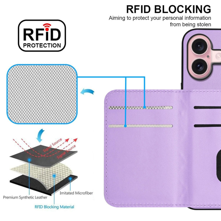 For iPhone 16 Rhombic Texture Card Bag RFID Phone Case with Long Lanyard