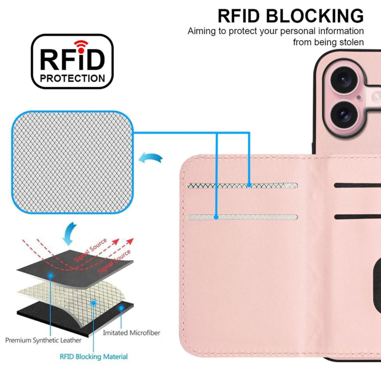 For iPhone 16 Rhombic Texture Card Bag RFID Phone Case with Long Lanyard