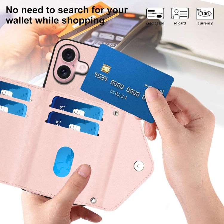 For iPhone 16 Rhombic Texture Card Bag RFID Phone Case with Long Lanyard