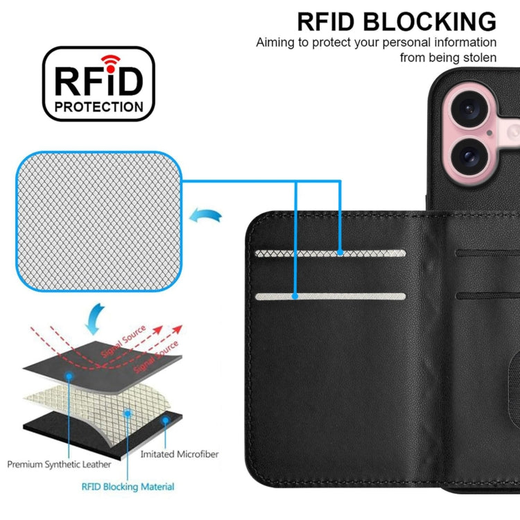 For iPhone 16 Rhombic Texture Card Bag RFID Phone Case with Long Lanyard