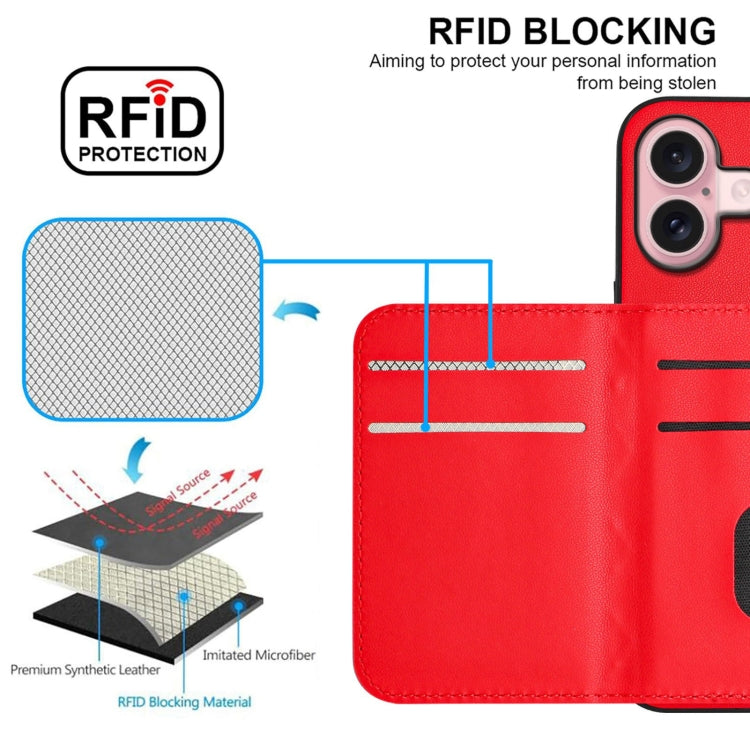 For iPhone 16 Rhombic Texture Card Bag RFID Phone Case with Long Lanyard