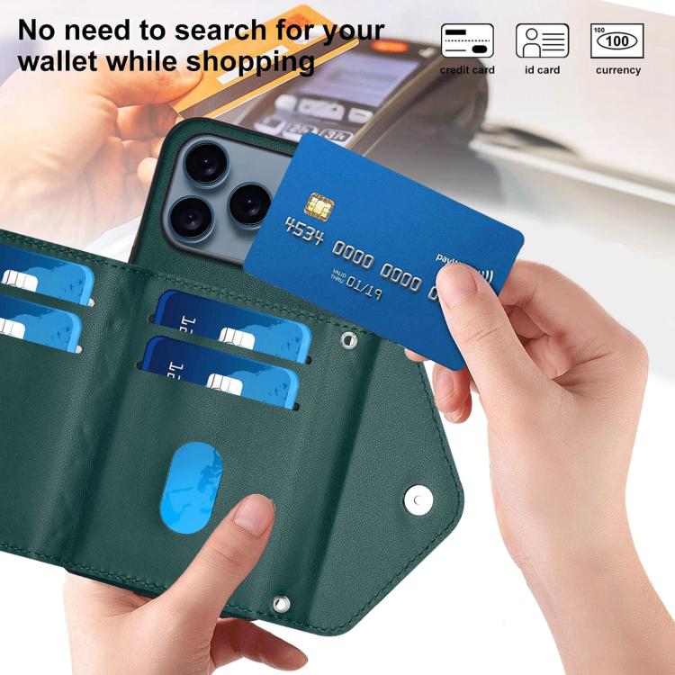 For iPhone 17 Pro Max Rhombic Texture Card Bag RFID Phone Case with Long Lanyard