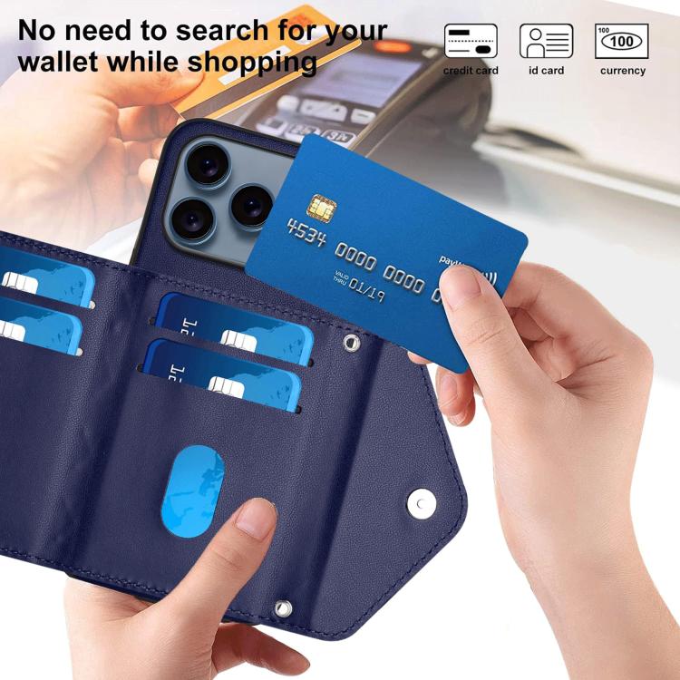 For iPhone 17 Pro Max Rhombic Texture Card Bag RFID Phone Case with Long Lanyard