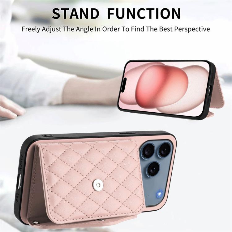 For iPhone 17 Pro Max Rhombic Texture Card Bag RFID Phone Case with Long Lanyard