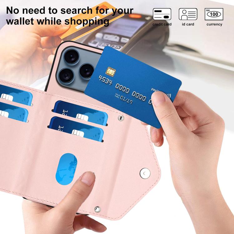 For iPhone 17 Pro Rhombic Texture Card Bag RFID Phone Case with Long Lanyard