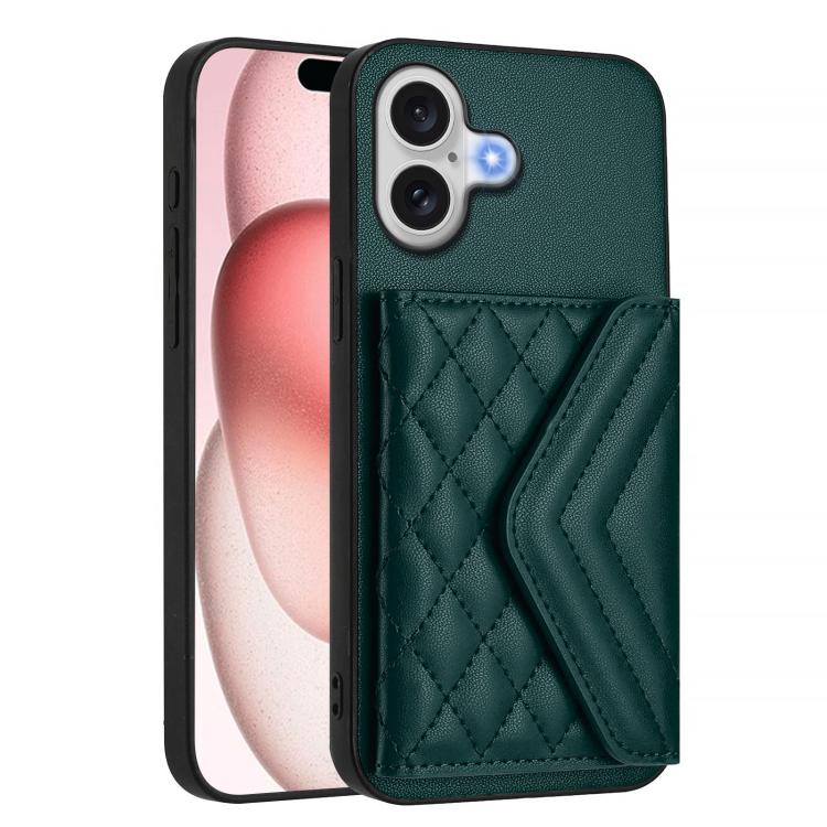 For iPhone 17 Rhombic Texture Card Bag RFID Phone Case with Long Lanyard