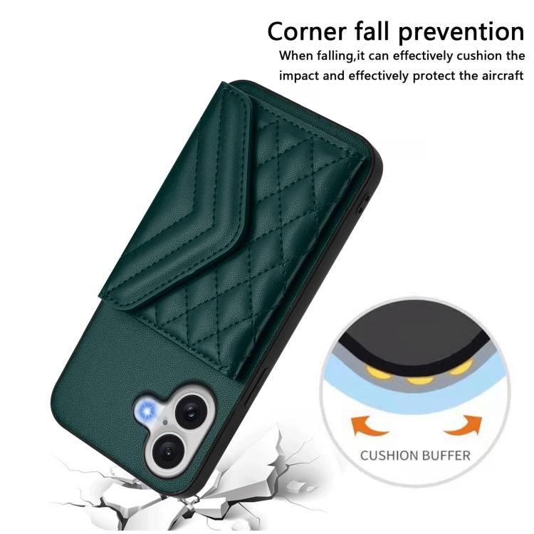 For iPhone 17 Rhombic Texture Card Bag RFID Phone Case with Long Lanyard