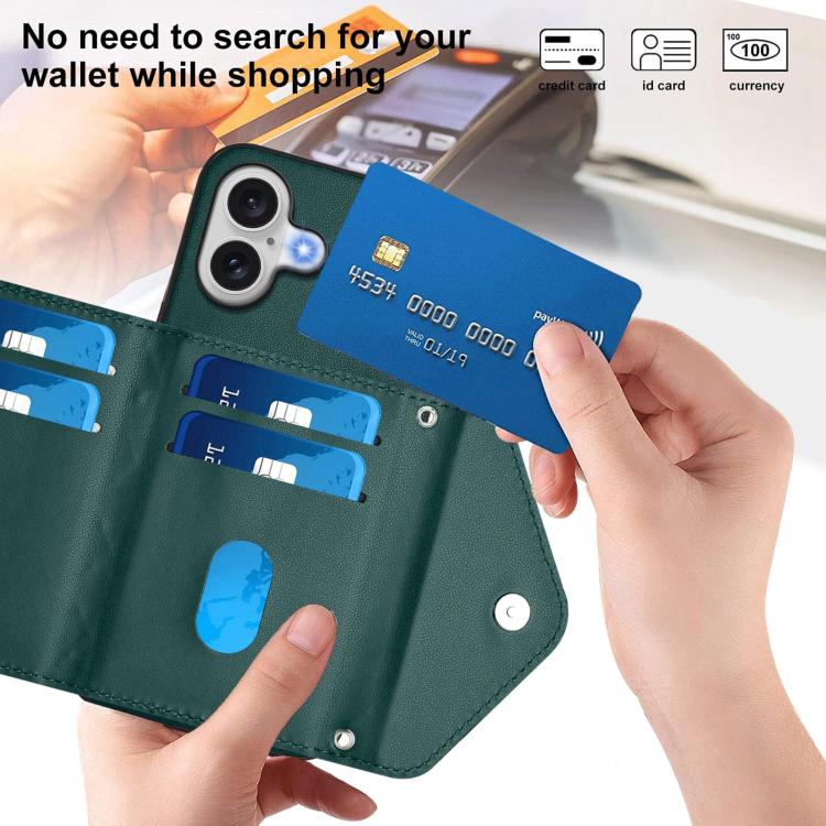 For iPhone 17 Rhombic Texture Card Bag RFID Phone Case with Long Lanyard