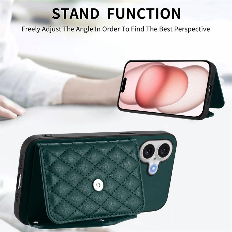 For iPhone 17 Rhombic Texture Card Bag RFID Phone Case with Long Lanyard