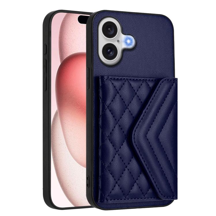 For iPhone 17 Rhombic Texture Card Bag RFID Phone Case with Long Lanyard