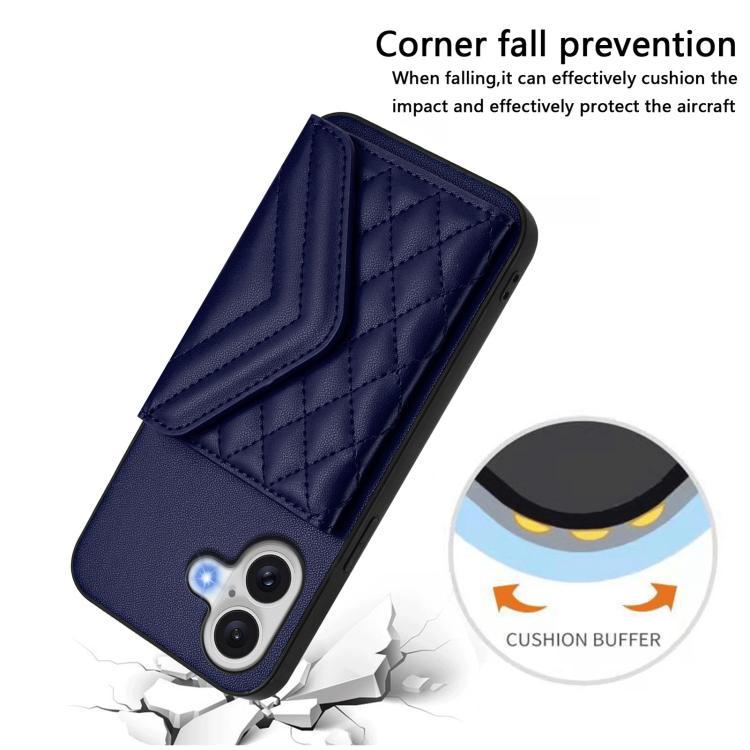 For iPhone 17 Rhombic Texture Card Bag RFID Phone Case with Long Lanyard