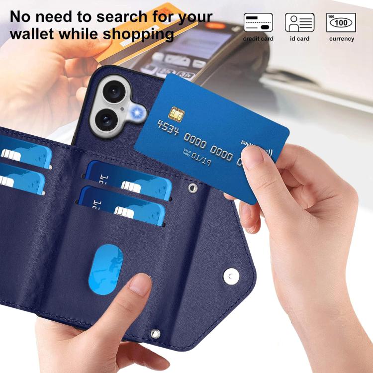 For iPhone 17 Rhombic Texture Card Bag RFID Phone Case with Long Lanyard