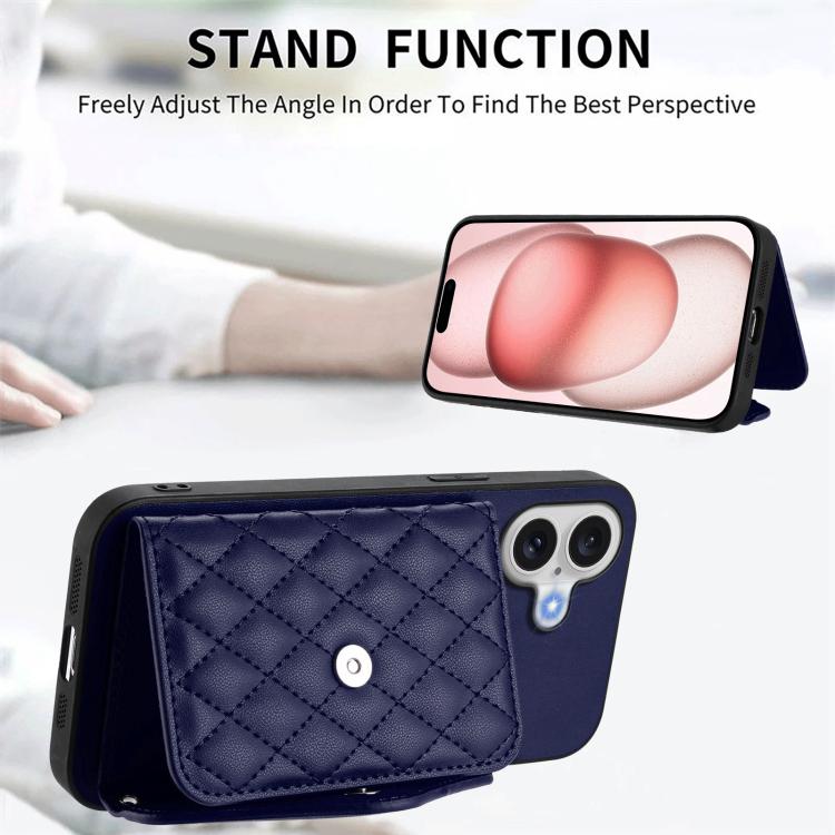 For iPhone 17 Rhombic Texture Card Bag RFID Phone Case with Long Lanyard