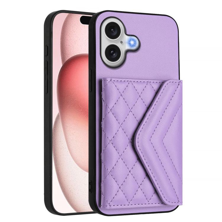 For iPhone 17 Rhombic Texture Card Bag RFID Phone Case with Long Lanyard