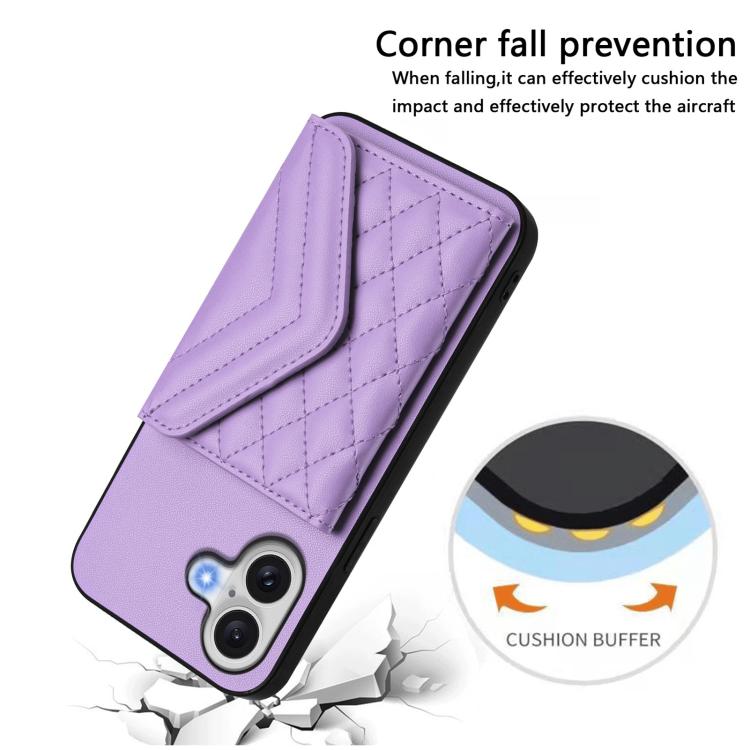 For iPhone 17 Rhombic Texture Card Bag RFID Phone Case with Long Lanyard