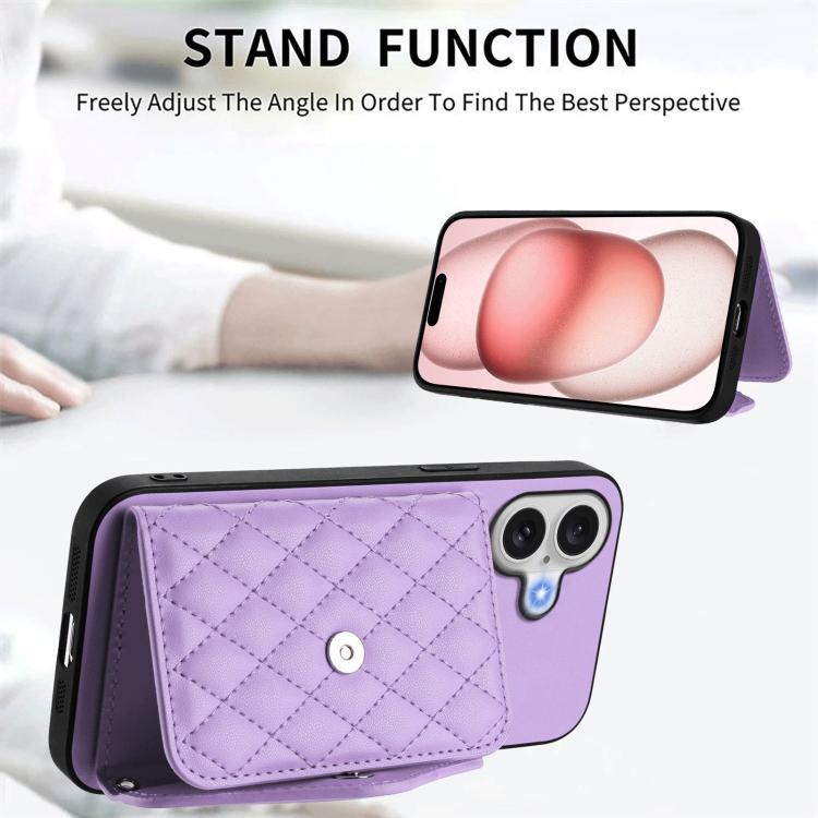 For iPhone 17 Rhombic Texture Card Bag RFID Phone Case with Long Lanyard