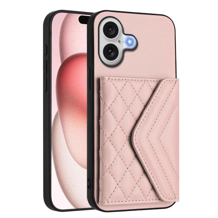 For iPhone 17 Rhombic Texture Card Bag RFID Phone Case with Long Lanyard