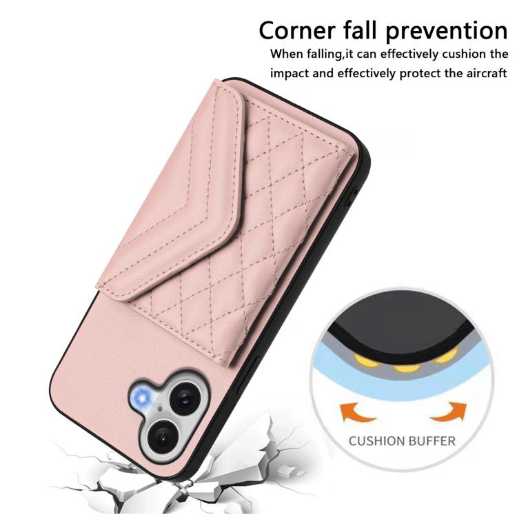 For iPhone 17 Rhombic Texture Card Bag RFID Phone Case with Long Lanyard