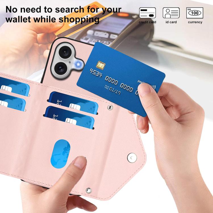 For iPhone 17 Rhombic Texture Card Bag RFID Phone Case with Long Lanyard