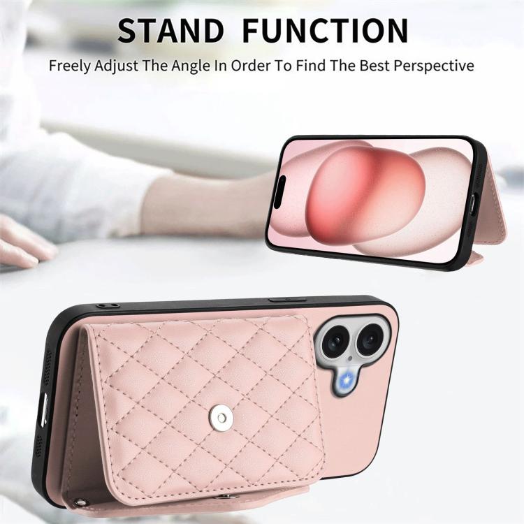 For iPhone 17 Rhombic Texture Card Bag RFID Phone Case with Long Lanyard
