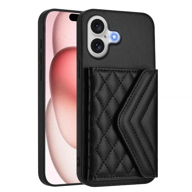 For iPhone 17 Rhombic Texture Card Bag RFID Phone Case with Long Lanyard