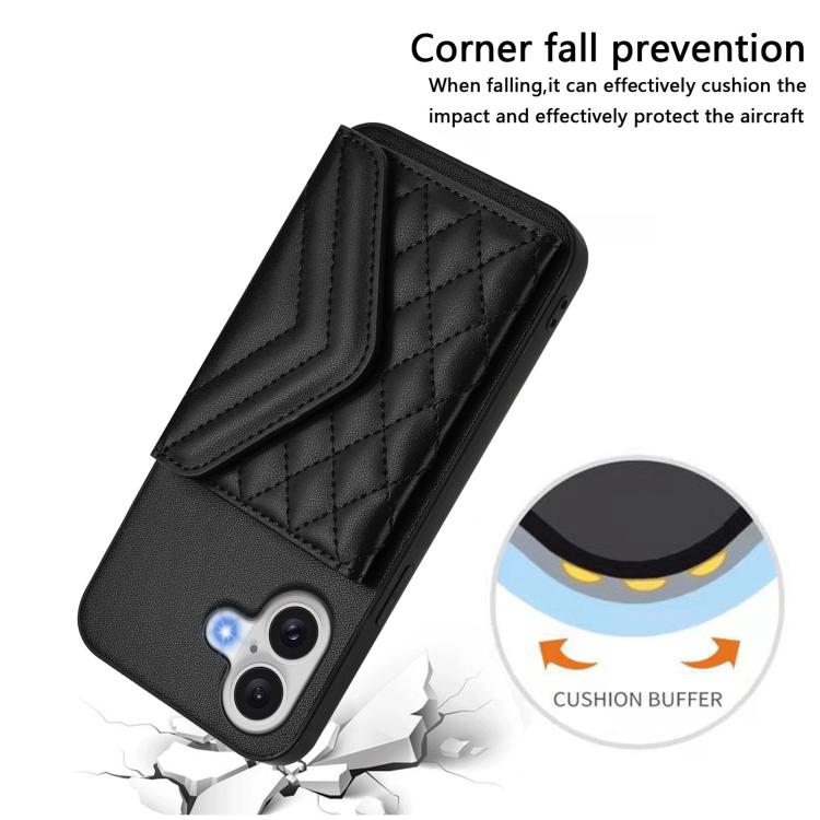 For iPhone 17 Rhombic Texture Card Bag RFID Phone Case with Long Lanyard