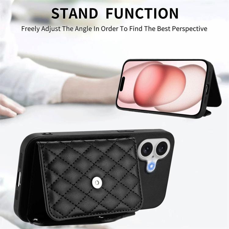 For iPhone 17 Rhombic Texture Card Bag RFID Phone Case with Long Lanyard