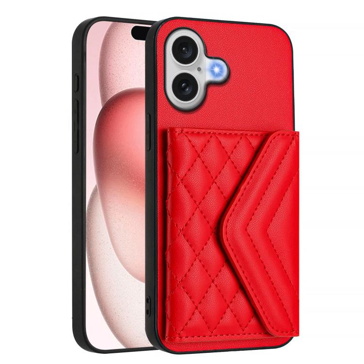 For iPhone 17 Rhombic Texture Card Bag RFID Phone Case with Long Lanyard