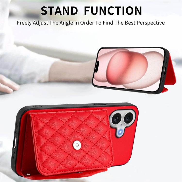 For iPhone 17 Rhombic Texture Card Bag RFID Phone Case with Long Lanyard